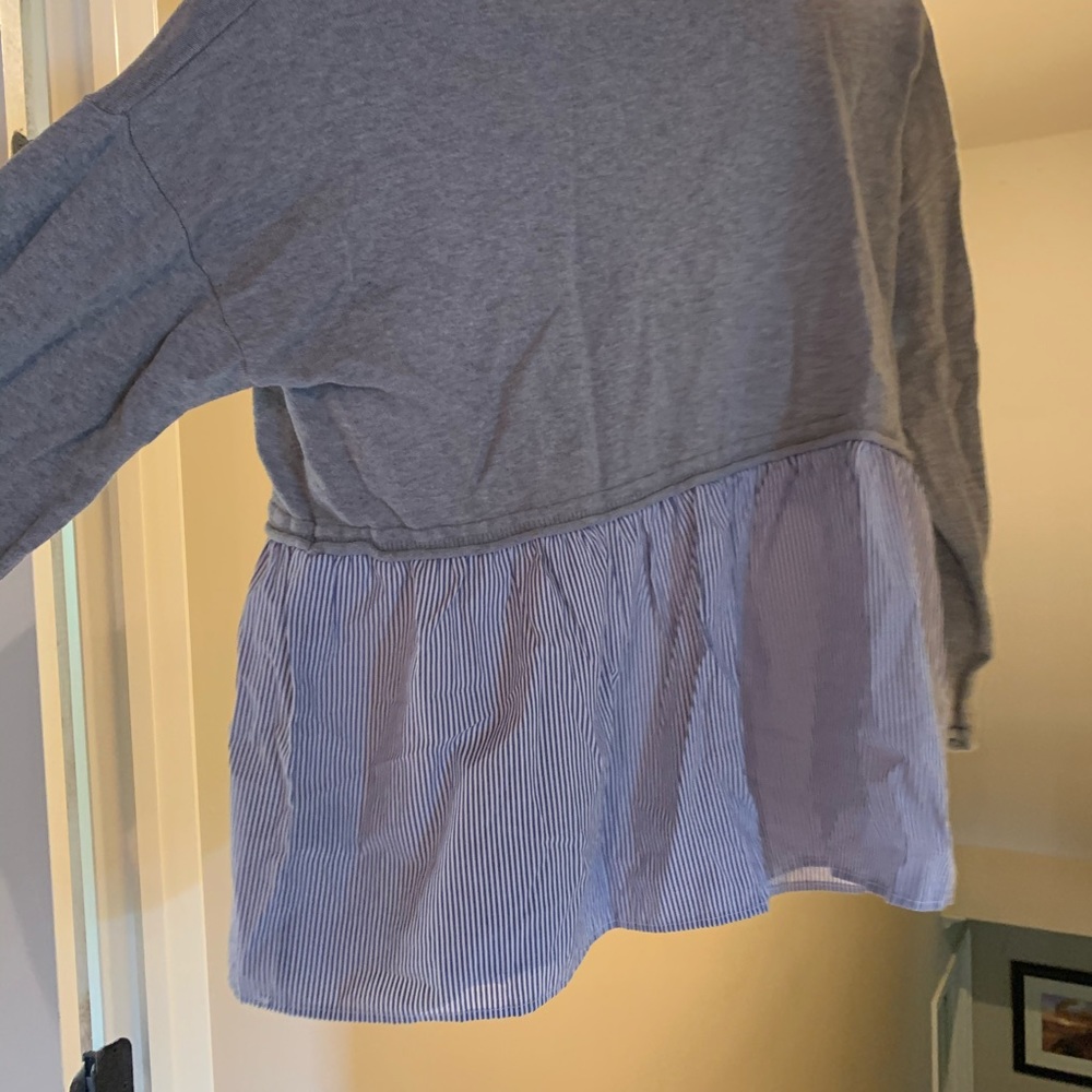 Gray and striped, peplum sweater